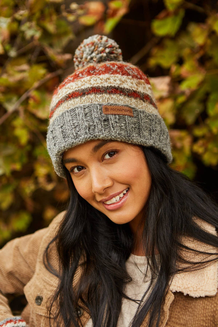 Classic Fair Isle Bobble Hat Grey Grey
