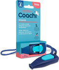 Coachi two-tone dog training whistle in navy on an adjustable reflective corded lanyard