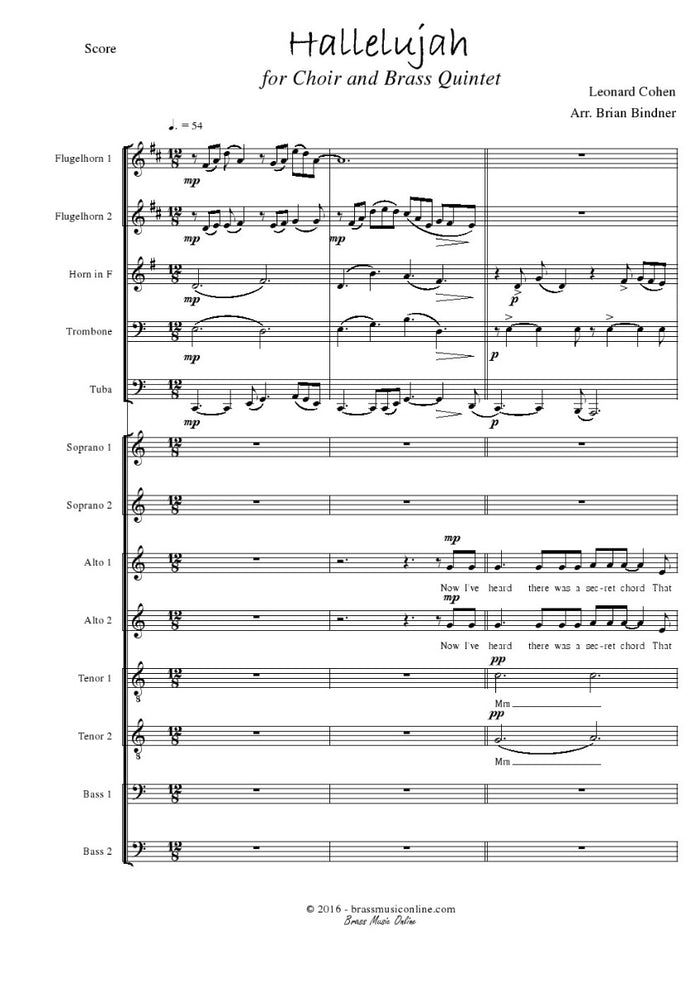 Cohen - Hallelujah - Brass Quintet and Choir