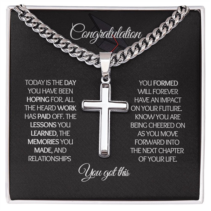 Congratulation-Cuban Chain with Artisan Cross Necklace❤️
