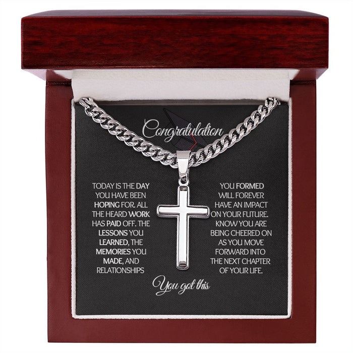 Congratulation-Cuban Chain with Artisan Cross Necklace❤️
