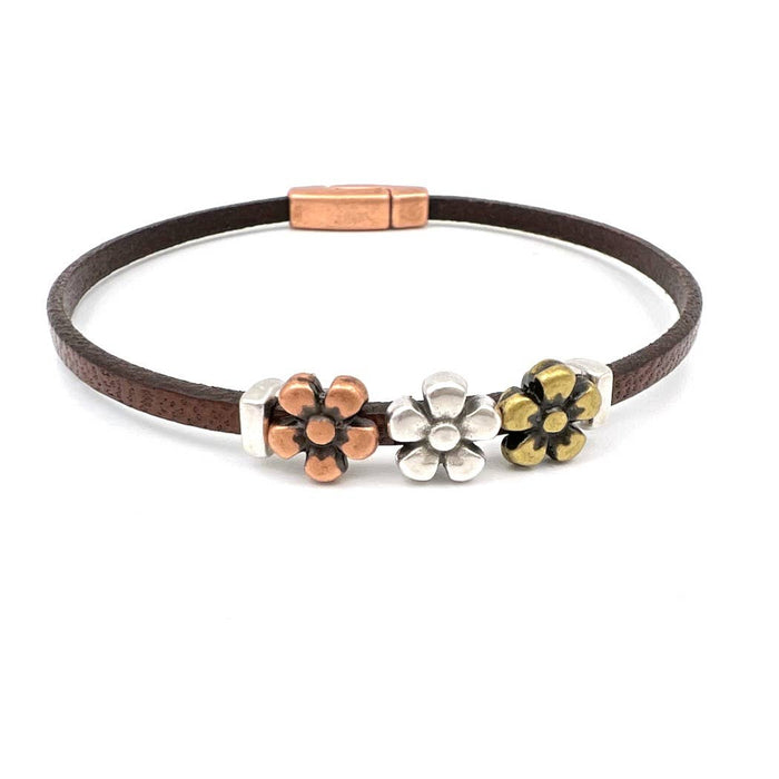Daisy Chain Leather Bracelet Brown / M (7.5")