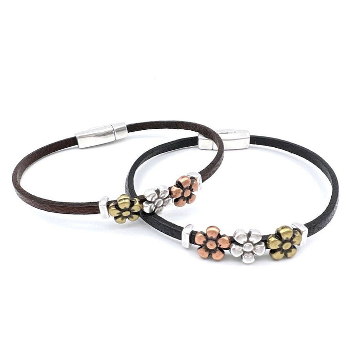 Daisy Chain Leather Bracelet Brown / M (7.5")