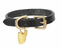 Digby & Fox flat leather dog collar in black with brass-colour buckle, keeper and D-ring
