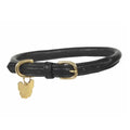 Digby & Fox rolled leather dog collar in black, round stitched leather with brass buckle and D-ring