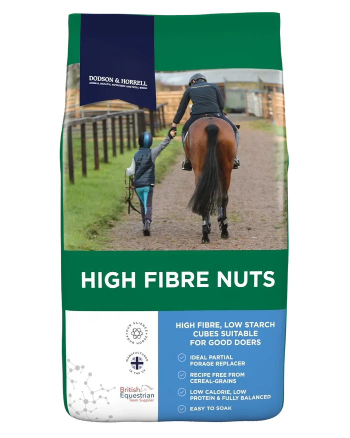 Dodson & Horrell High Fibre Nuts 20kg feed bag, grain-free high fibre cubes for horses