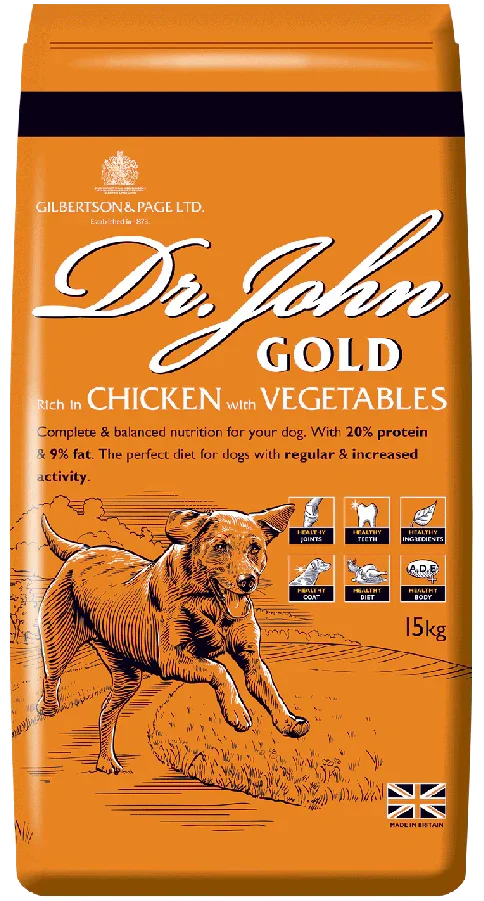 Dr John Gold with Chicken and Vegetables 15kg, complete dry food for active working dogs