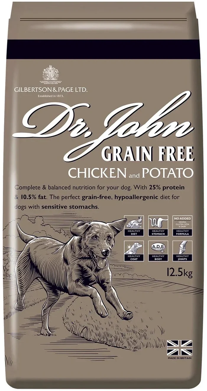 Dr John Grain-Free Chicken and Potato 12.5kg, hypoallergenic dry food for sensitive stomachs