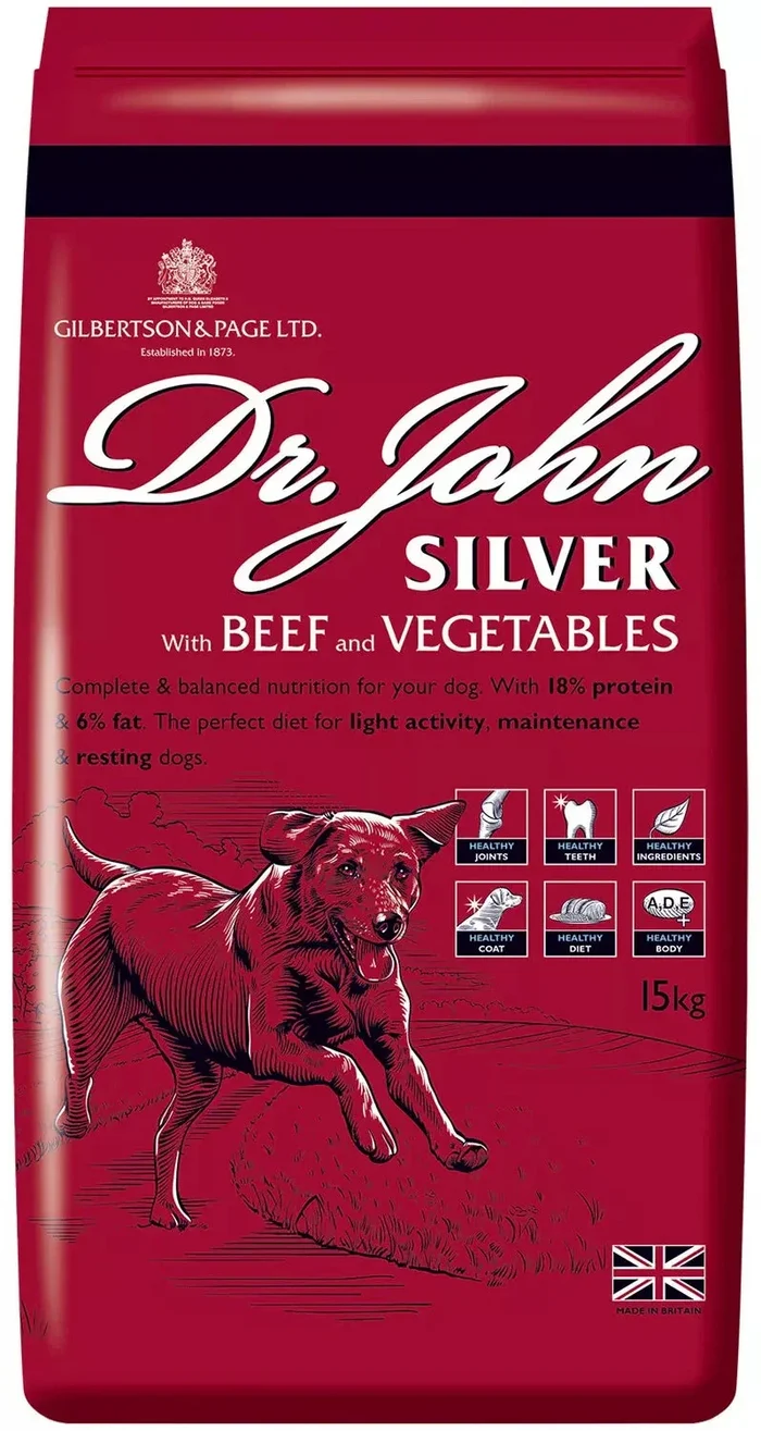 Dr John Silver with Beef and Vegetables 15kg, a lower energy maintenance food for adult dogs