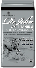 Dr John Titanium with Chicken, Vegetables and Mussel 15kg, high energy complete dry dog food