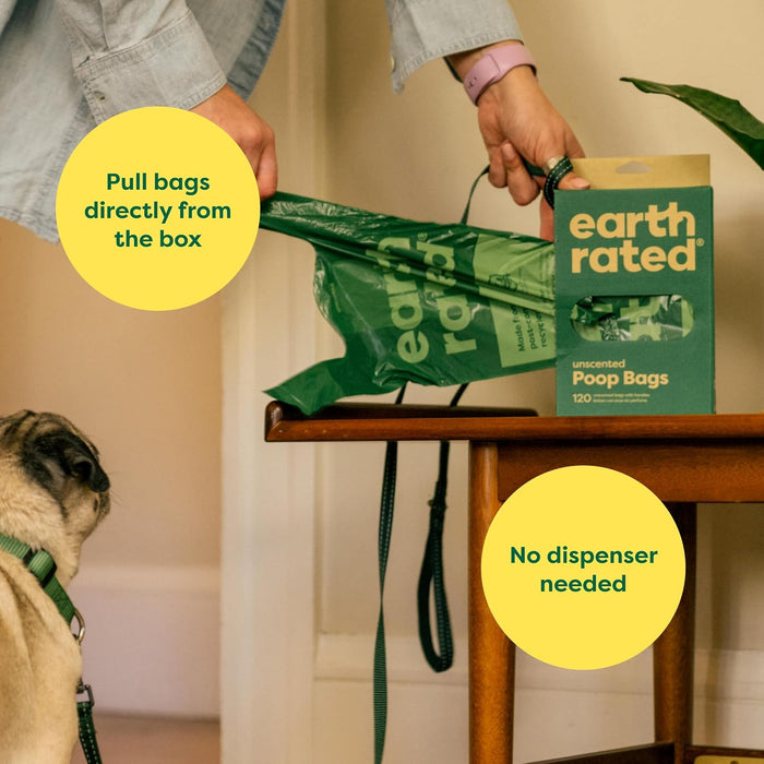 Earth Rated leak-proof dog poo bags, further view of the bags and packaging