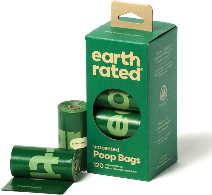 Earth Rated unscented poo bags, 120 bags supplied on 8 refill rolls