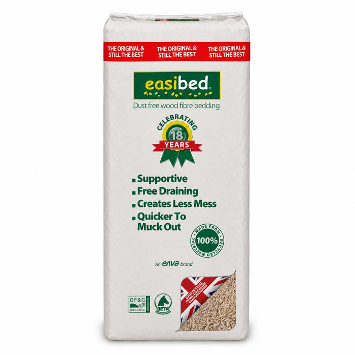 Easibed 20kg bale of dust-free recycled wood fibre horse bedding