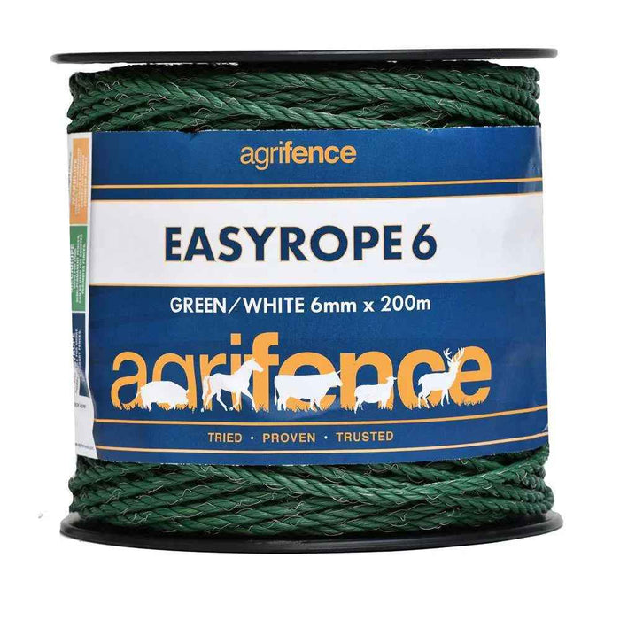 Agrifence Easyrope 6 white 6mm electric fence paddock rope on a 200 metre reel