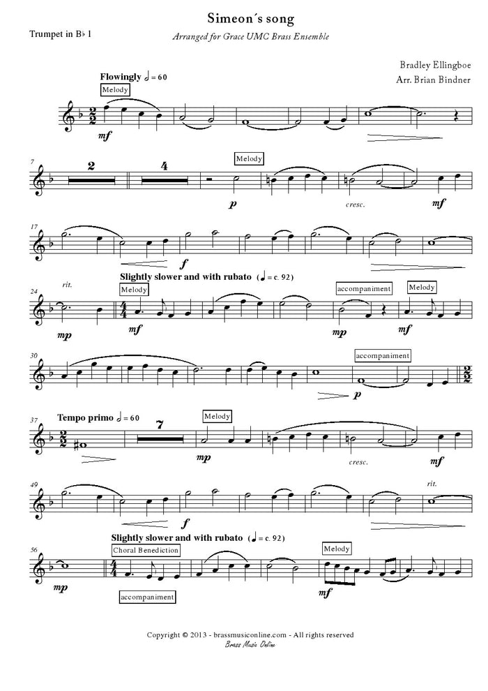 Ellingboe - Simeons Song - Brass Ensemble