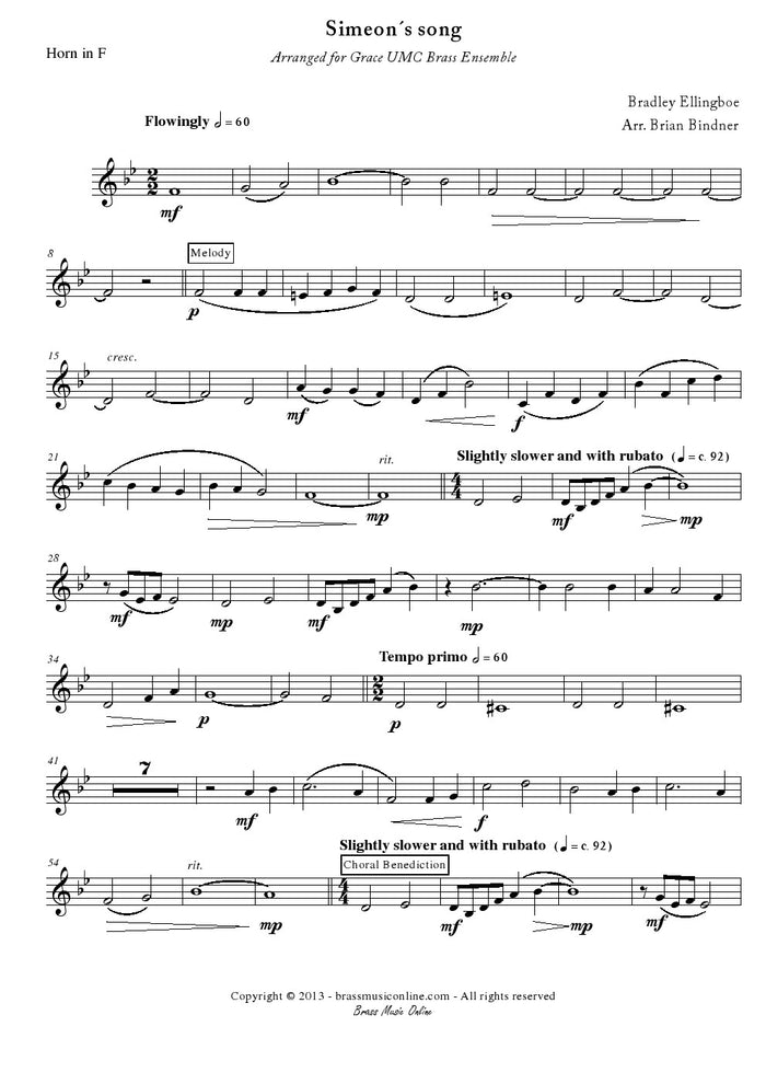 Ellingboe - Simeons Song - Brass Ensemble