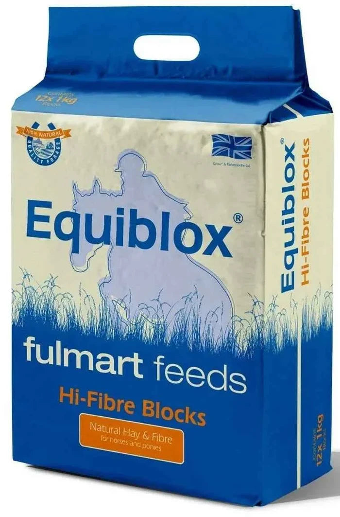 Equiblox Hi-Fibre compressed forage blocks for horses, 12kg bag of 1kg blocks