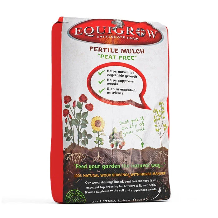 Equigrow Fertile Mulch, 40 litre bag of composted horse manure and wood shavings