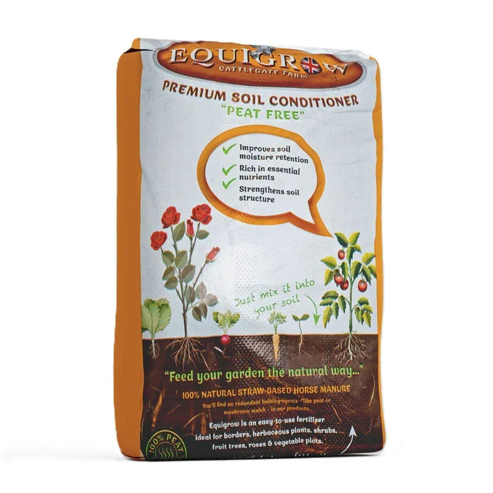 Equigrow Soil Conditioner, 40 litre bag of coarse peat-free horse manure compost