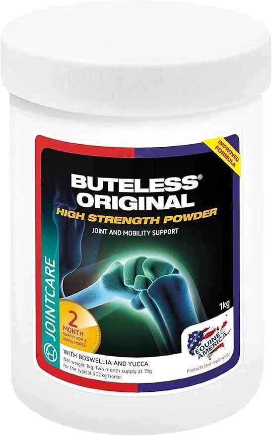 Equine America Buteless Original High Strength Powder 1kg tub, joint and muscle supplement for horses