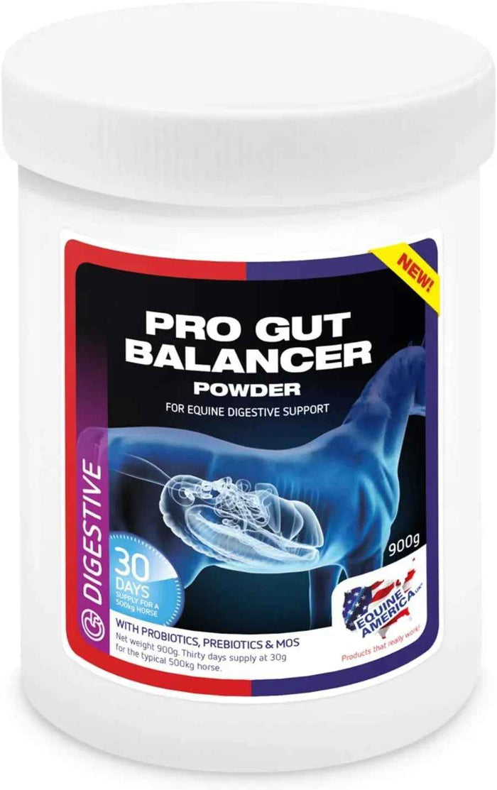 Equine America Pro Gut Balancer 900g tub, prebiotic and probiotic digestive supplement for horses