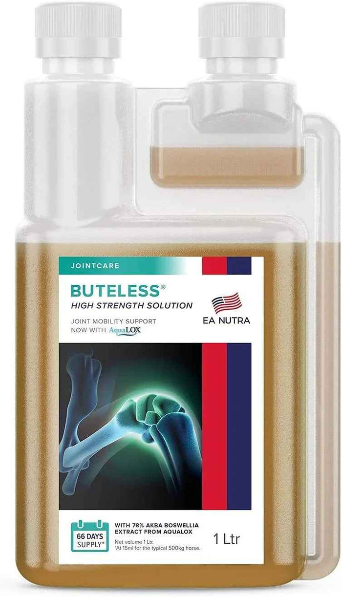 Equine America Buteless High Strength Solution 1 litre bottle, liquid joint and muscle supplement for horses
