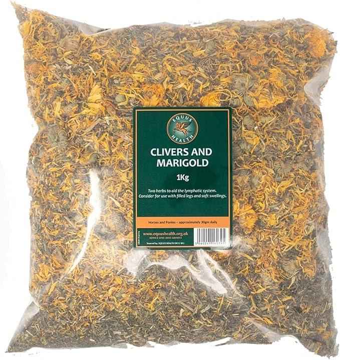 Equus Health Clivers and Marigold 1kg, a two-herb lymphatic supplement for horses