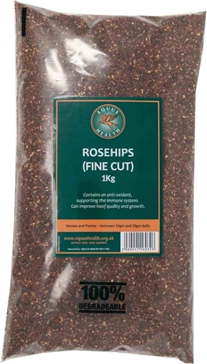 Equus Health Rosehips 1kg, fine cut dried rosehip fed to horses for immunity and hoof quality