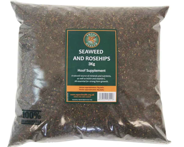 Equus Health Seaweed and Rosehips 3kg, a blended hoof supplement of dried seaweed and rosehip