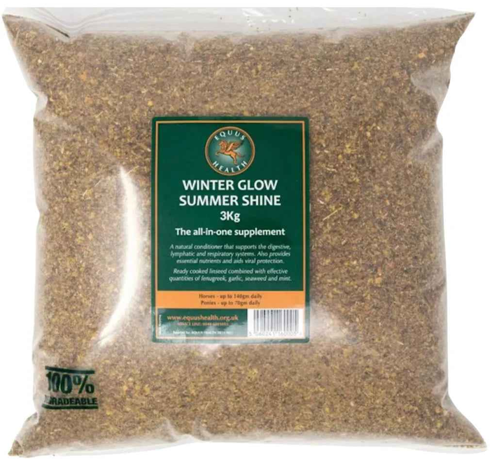 Equus Health Winter Glow Summer Shine 3kg, a five-ingredient conditioning mix for horses
