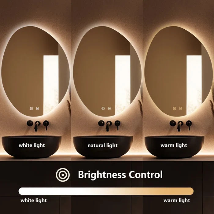 Ferguson Asymmetrical Bathroom Mirror Anti-Fog LED Wall Mirror (3 Led Lights Integrated)