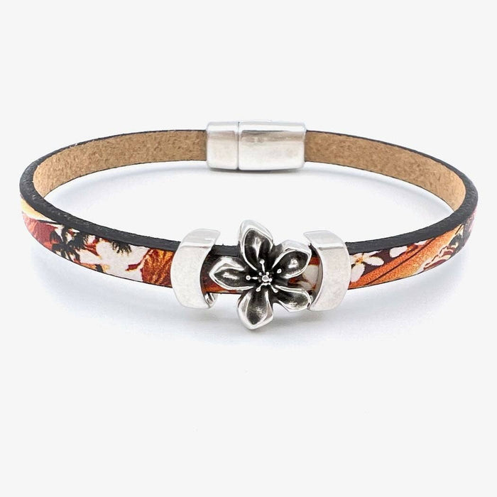 Floral Jasmine Leather Bracelet: Tropical Print / Medium
