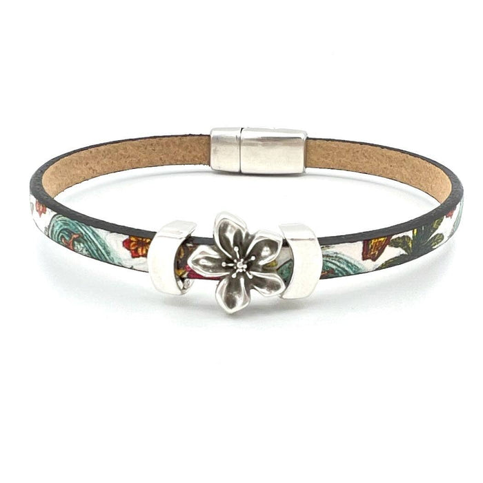 Floral Jasmine Leather Bracelet: Tropical Print / Medium