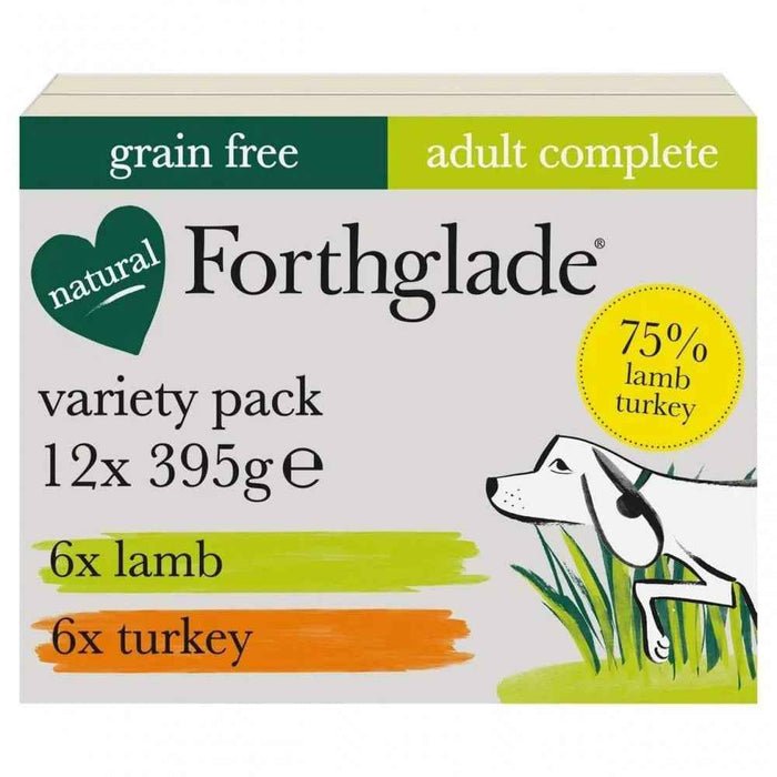 Forthglade adult complete duo lamb and turkey grain free wet dog food, twelve 395g trays