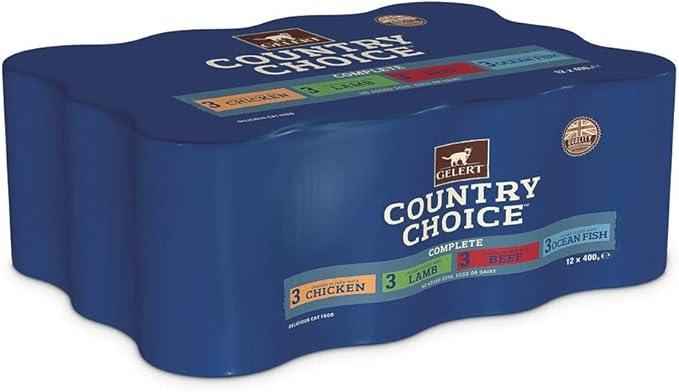 Gelert Country Choice 400g cat food tin showing the chunks in jelly label