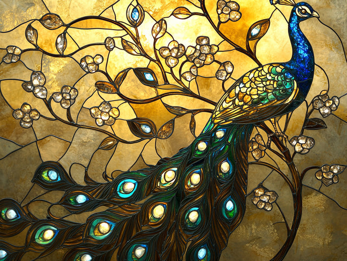 Gilded Peacock and Blooming Vines