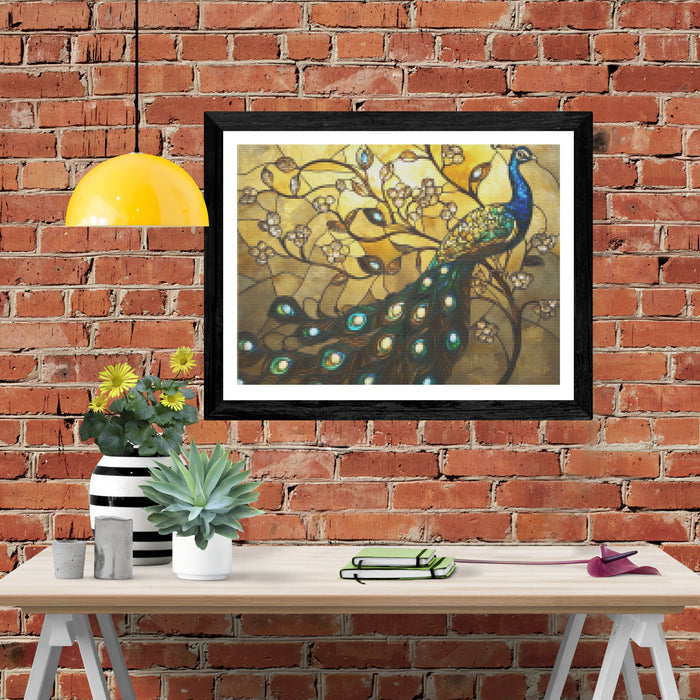 Gilded Peacock and Blooming Vines