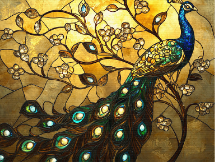 Gilded Peacock and Blooming Vines