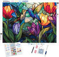 Glowing Stained Glass Hummingbirds and Flowers
