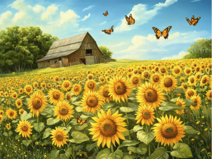 Golden Meadow of Sunflowers and Butterflies