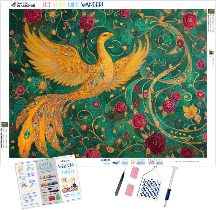 Golden Phoenix Rises From A Mystical Garden