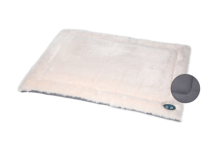 Gor Pets Nordic Crate Mat in grey, an extra large soft crate mat shown flat from above