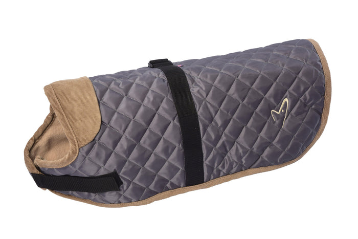 Gor Pets Outdoor Worcester quilted dog coat in grey, fleece lined with adjustable neck and girth straps