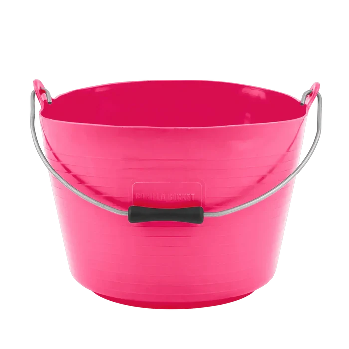 Red Gorilla Flexi Bucket with Handle, 22 litres, in pink, with a metal carry handle and ribbed flexible sides
