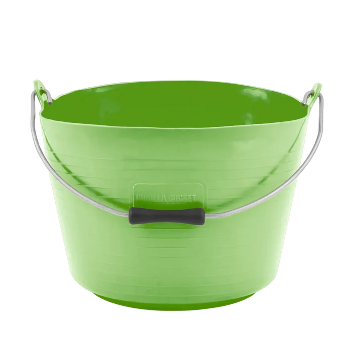 Red Gorilla Flexi Bucket with Handle, 22 litres, in pistachio green, with a metal carry handle and ribbed sides