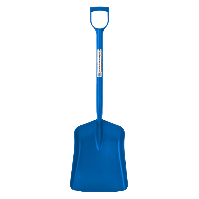 Red Gorilla one-piece polypropylene shovel in blue, with a wide blade and D-shaped handle
