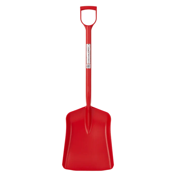 Red Gorilla one-piece polypropylene shovel in red, with a wide blade and D-shaped handle