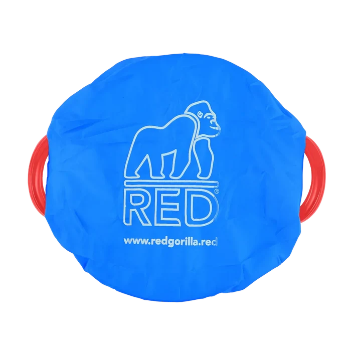 Red Gorilla TubCover in blue, elasticated polyester cover stretched over a Gorilla Tub rim