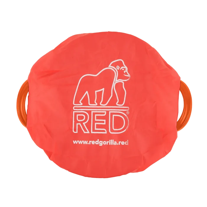Red Gorilla TubCover in red, stretch polyester tub lid with reinforced edging