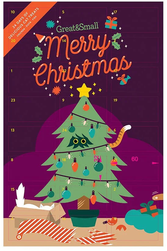 G&S Merry Christmas crunchy cat advent calendar with a grain free treat behind each door